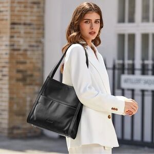 KATTEE Elegant Black Leather Shoulder Bag